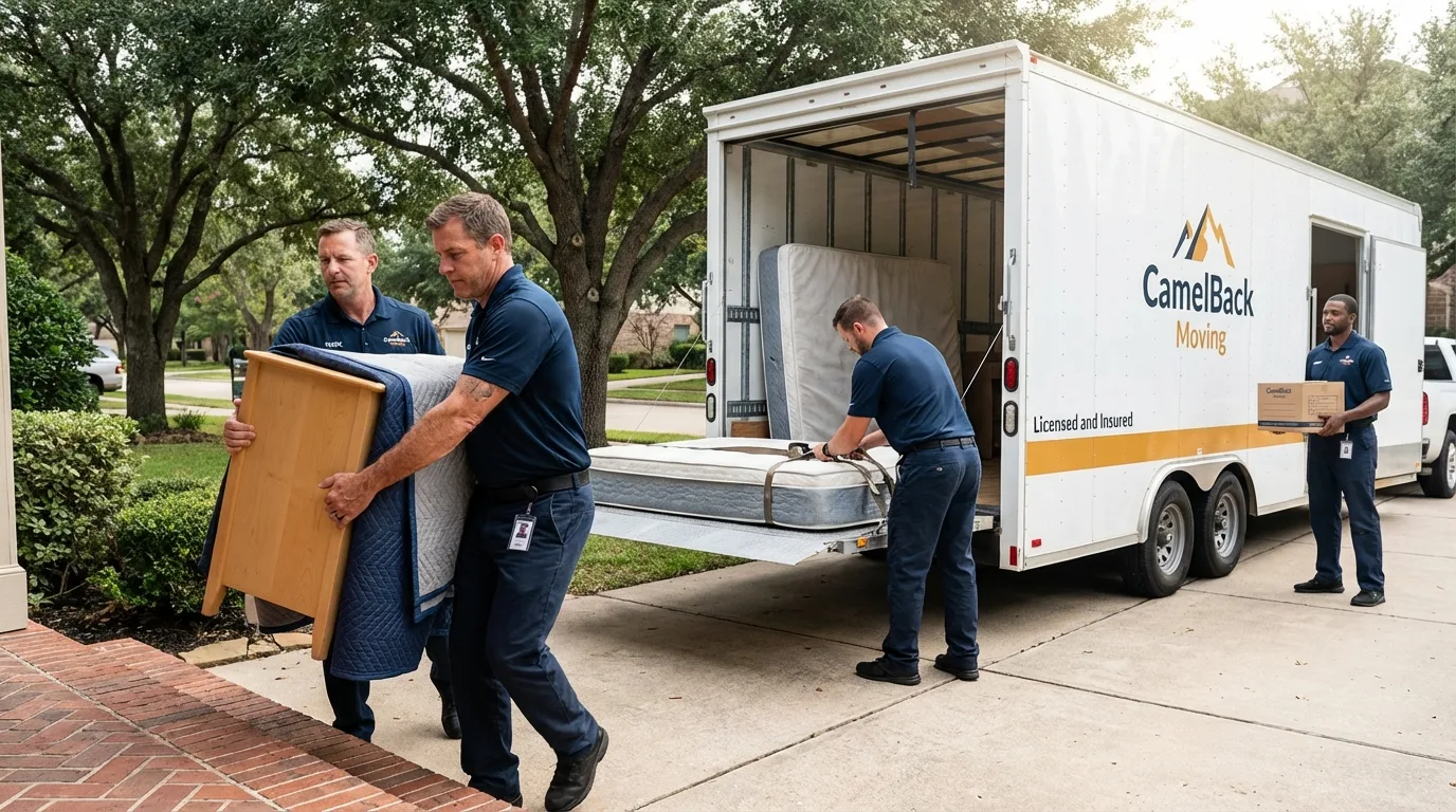 Crew loading residential truck for cross-state move from Knightsen, CA
