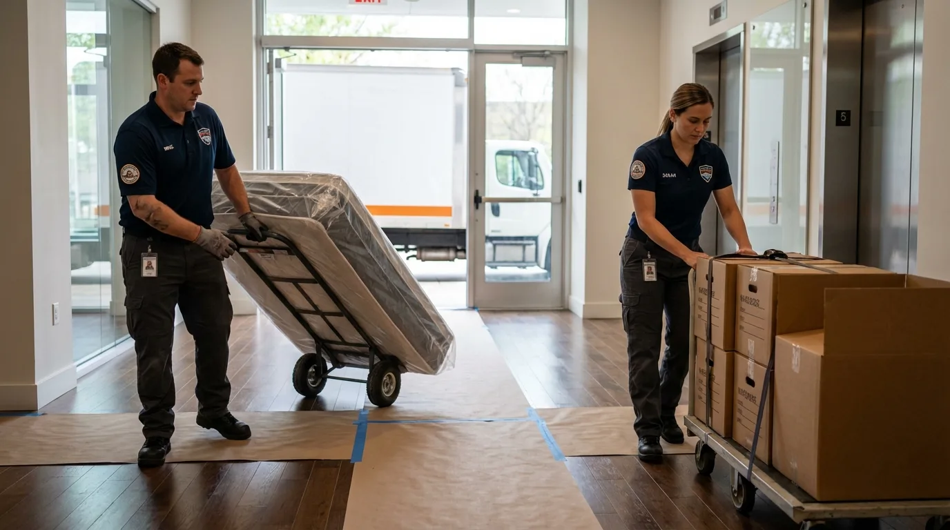 Professional apartment movers loading elevator in Knightsen, CA