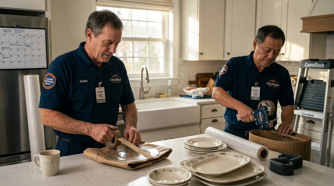 Professional crew packing kitchen dishware in Knightsen, CA